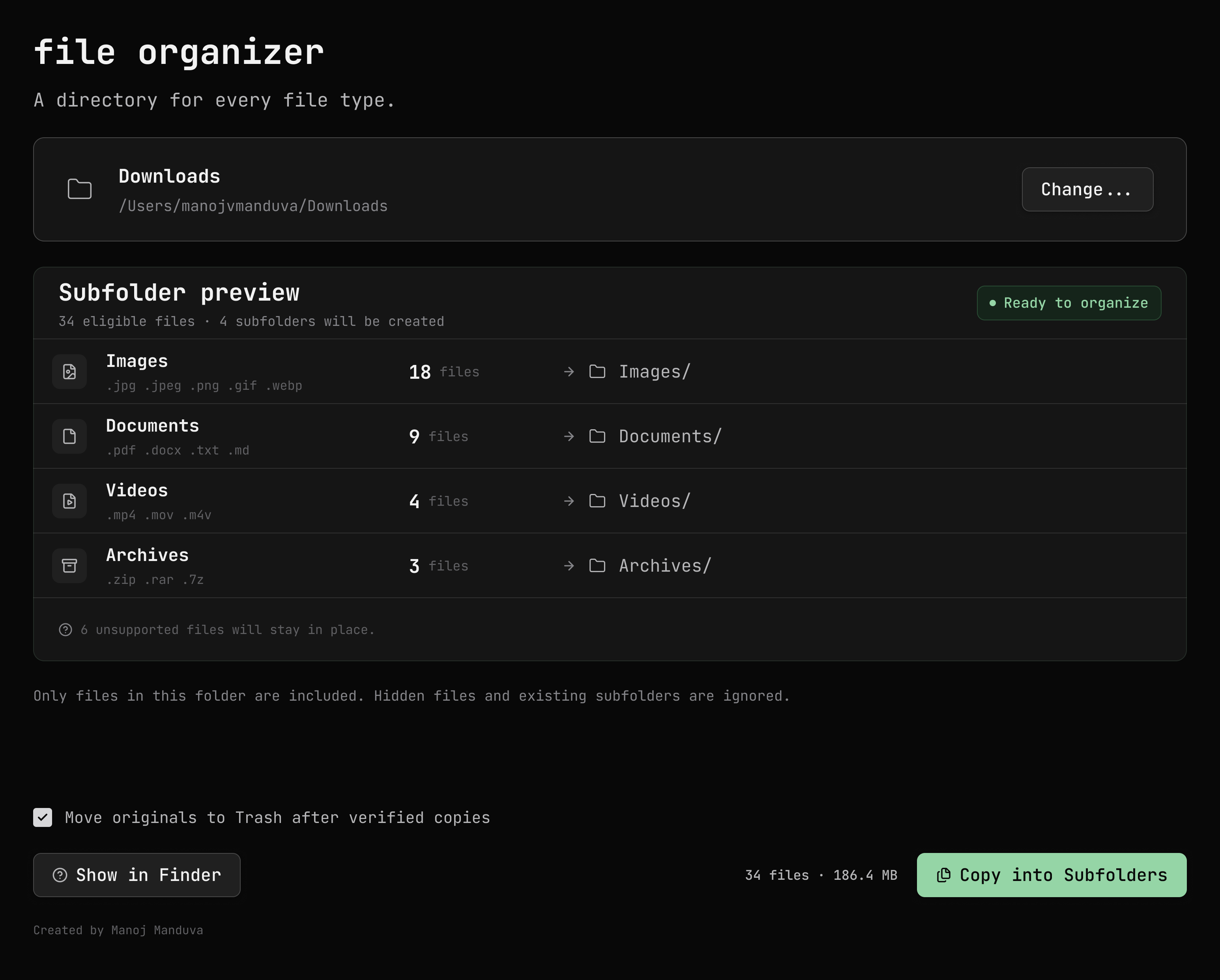 Folderize interface screenshot